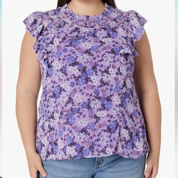 City Chic Violet Floral Ruffle Top XL 22 NEW - Picture 6 of 9